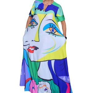 Women's Chic Abstract Graphic Maxi Dress with Pockets